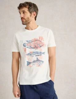 WHITE STUFF Pure Cotton Fish Graphic T-Shirt