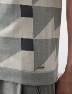 Pure Cotton Geometric Knitted Polo Shirt -Marksandspencer Sale Store Pure Cotton Geometric Knitted Polo Shirt 3