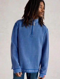 WHITE STUFF Pure Cotton Graphic Half Zip Sweatshirt