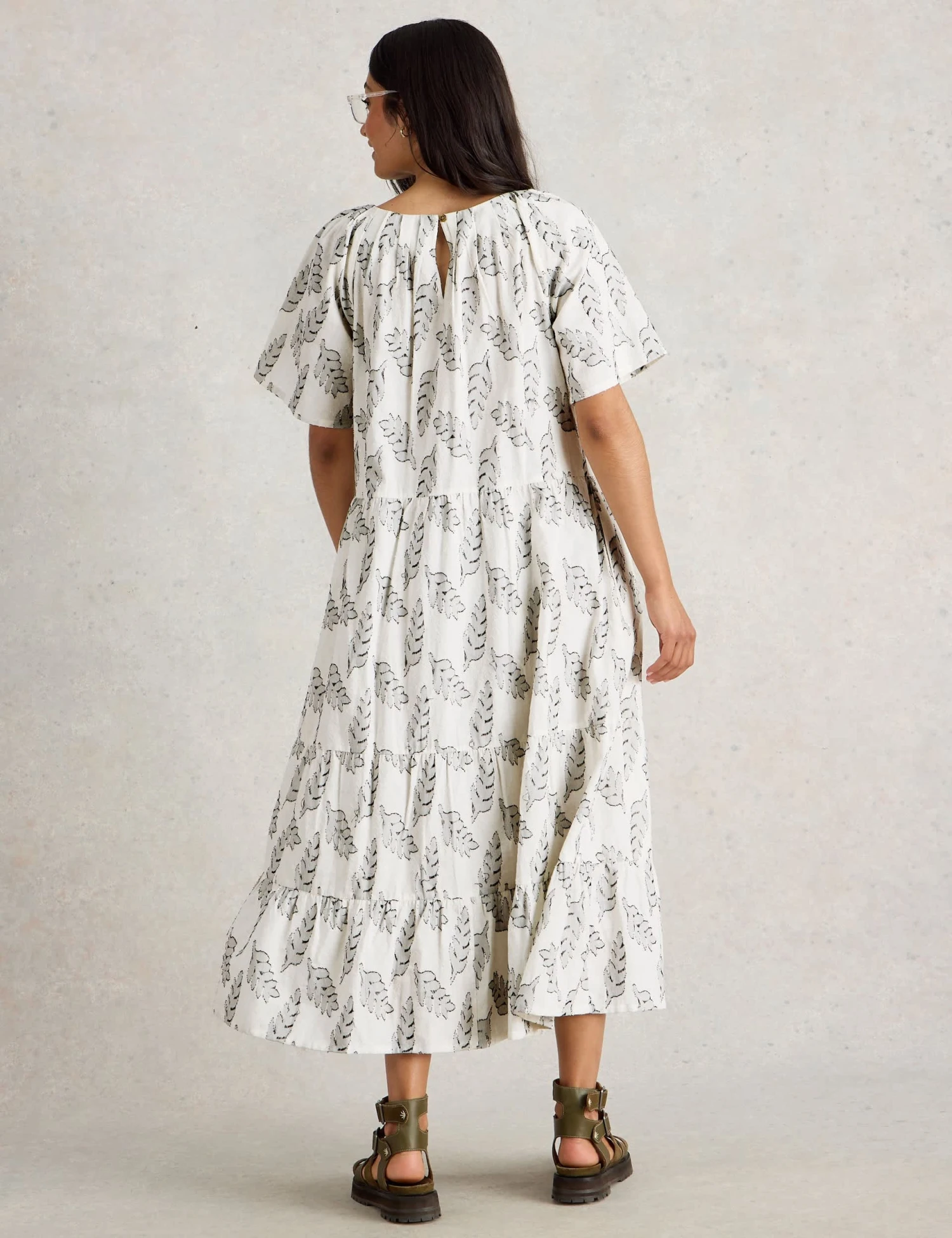 WHITE STUFF Pure Cotton Jacquard Midi Tiered Dress 3 WHITE STUFF Pure Cotton Jacquard Midi Tiered Dress - Image 3