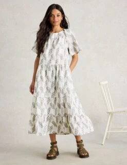 WHITE STUFF Pure Cotton Jacquard Midi Tiered Dress 16 WHITE STUFF Pure Cotton Jacquard Midi Tiered Dress -Marksandspencer Sale Store Pure Cotton Jacquard Midi Tiered Dress 4