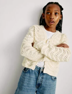 Pure Cotton Knitted Cardigan (6-16 Yrs) -Marksandspencer Sale Store Pure Cotton Knitted Cardigan 6 16 Yrs 1 2