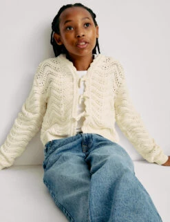Pure Cotton Knitted Cardigan (6-16 Yrs) -Marksandspencer Sale Store Pure Cotton Knitted Cardigan 6 16 Yrs 1 4