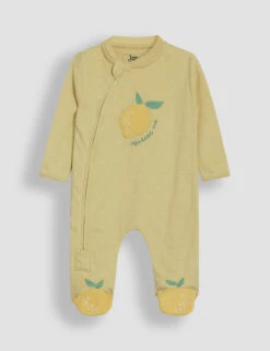 Pure Cotton Lemon Applique Zip Sleepsuit (0-12 Mths)