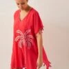 MONSOON Pure Cotton Palm Tree Embroidered Kaftan -Marksandspencer Sale Store Pure Cotton Palm Tree Embroidered Kaftan
