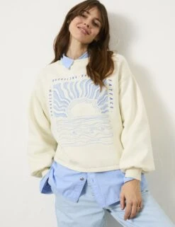 Pure Cotton Printed Slogan Sweatshirt