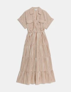 Pure Cotton Printed V-Neck Midaxi Shirt Dress -Marksandspencer Sale Store Pure Cotton Printed V Neck Midaxi Shirt Dress 1