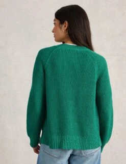 WHITE STUFF Pure Cotton Ribbed Crew Neck Cardigan -Marksandspencer Sale Store Pure Cotton Ribbed Crew Neck Cardigan 2