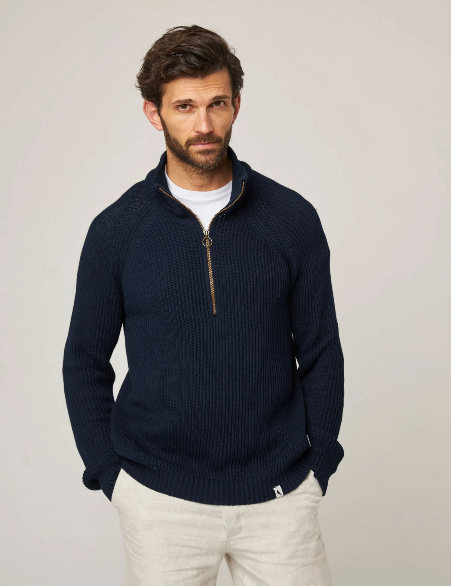 Pure Cotton Ribbed Quarter Zip Jumper 3 Pure Cotton Ribbed Quarter Zip Jumper - Image 3