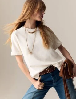 Pure Cotton Short Sleeve Sweatshirt -Marksandspencer Sale Store Pure Cotton Short Sleeve Sweatshirt 3