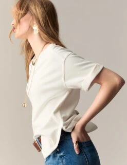 Pure Cotton Short Sleeve Sweatshirt -Marksandspencer Sale Store Pure Cotton Short Sleeve Sweatshirt 4