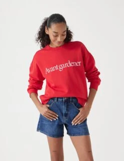Pure Cotton Slogan Crew Neck Sweatshirt