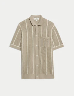 Pure Cotton Striped Knitted Polo Shirt -Marksandspencer Sale Store Pure Cotton Striped Knitted Polo Shirt 1