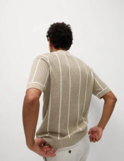 Pure Cotton Striped Knitted Polo Shirt -Marksandspencer Sale Store Pure Cotton Striped Knitted Polo Shirt 4