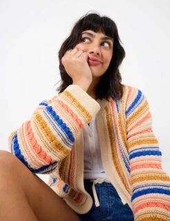 Pure Cotton Striped Open Front Cardigan -Marksandspencer Sale Store Pure Cotton Striped Open Front Cardigan 3