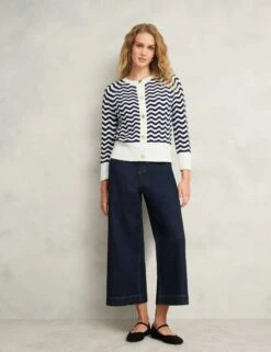 Pure Cotton Striped Pointelle Cardigan