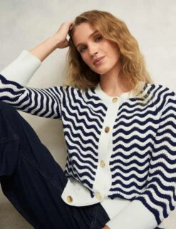 Pure Cotton Striped Pointelle Cardigan -Marksandspencer Sale Store Pure Cotton Striped Pointelle Cardigan 5