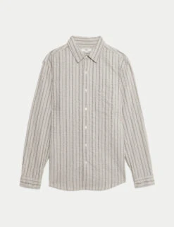 Pure Cotton Striped Seersucker Shirt -Marksandspencer Sale Store Pure Cotton Striped Seersucker Shirt 1