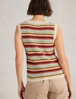 WHITE STUFF Pure Cotton Striped Textured Knitted Vest -Marksandspencer Sale Store Pure Cotton Striped Textured Knitted Vest 3