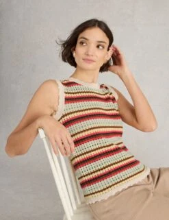 WHITE STUFF Pure Cotton Striped Textured Knitted Vest -Marksandspencer Sale Store Pure Cotton Striped Textured Knitted Vest 4