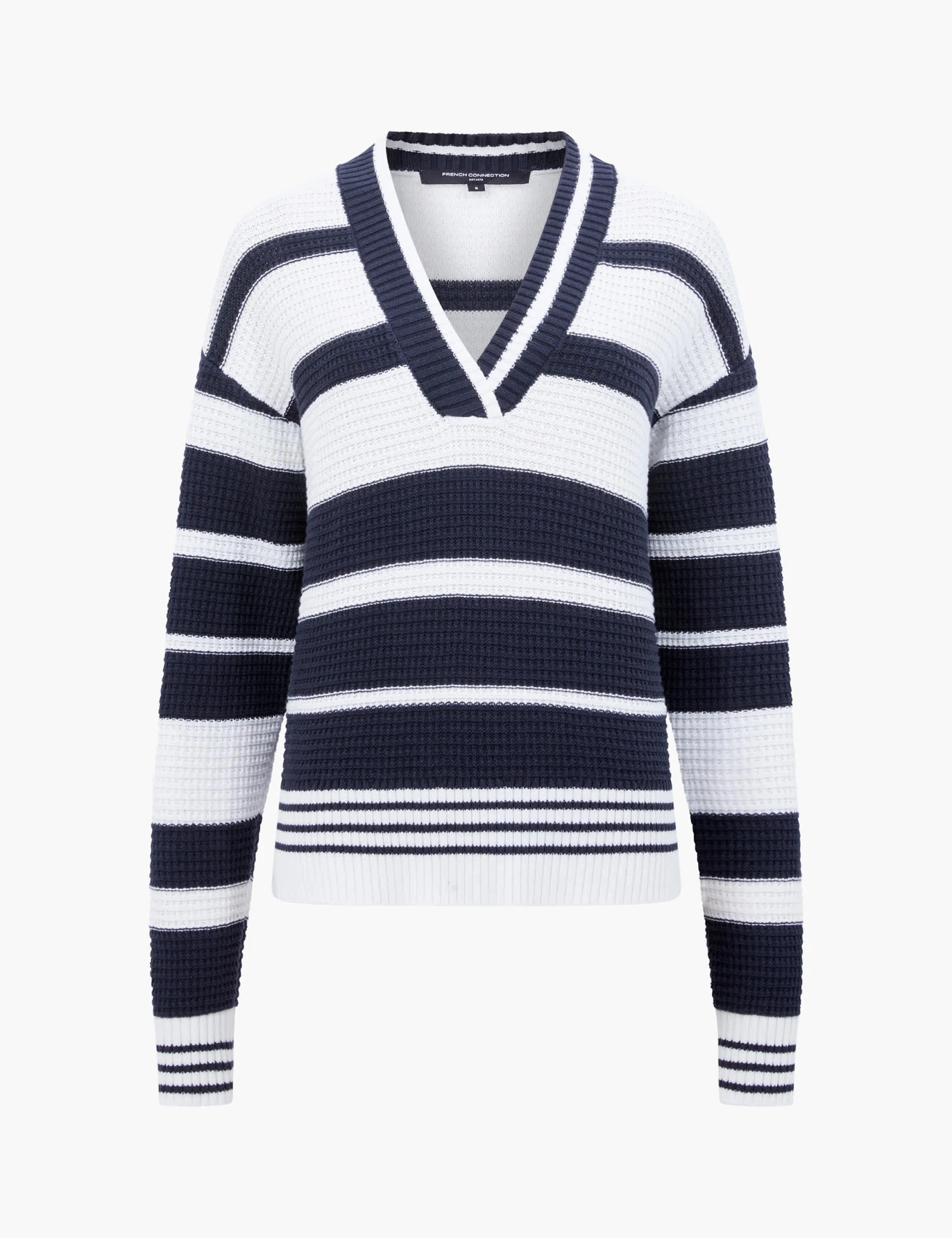 French Connection Pure Cotton Striped V-Neck Jumper 2 French Connection Pure Cotton Striped V-Neck Jumper - Image 2