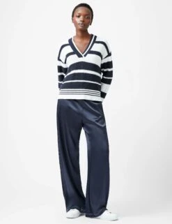 French Connection Pure Cotton Striped V-Neck Jumper