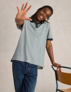 WHITE STUFF Pure Cotton Tape Print Polo Shirt