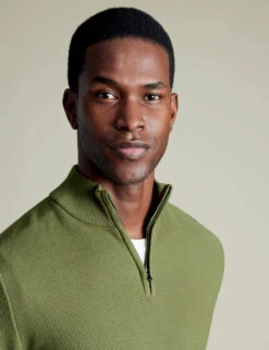 Pure Cotton Textured Half-Zip Jumper -Marksandspencer Sale Store Pure Cotton Textured Half Zip Jumper 2