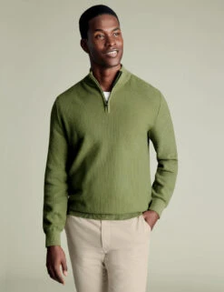 Pure Cotton Textured Half-Zip Jumper