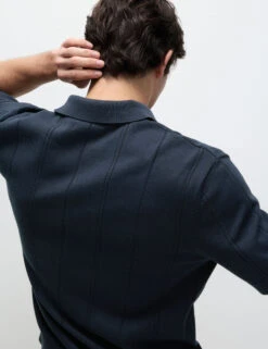 Pure Cotton Textured Knitted Polo Shirt