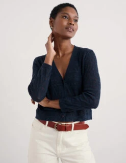 Pure Cotton Textured V-Neck Cardigan