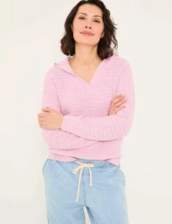 Pure Cotton Textured V-Neck Hoodie