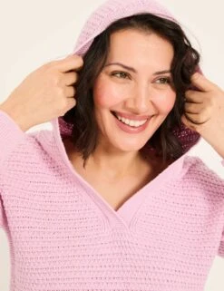 Pure Cotton Textured V-Neck Hoodie -Marksandspencer Sale Store Pure Cotton Textured V Neck Hoodie 3