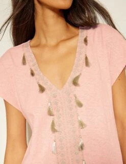 MONSOON Pure Cotton V-Neck Knee Length Kaftan Dress -Marksandspencer Sale Store Pure Cotton V Neck Knee Length Kaftan Dress 2