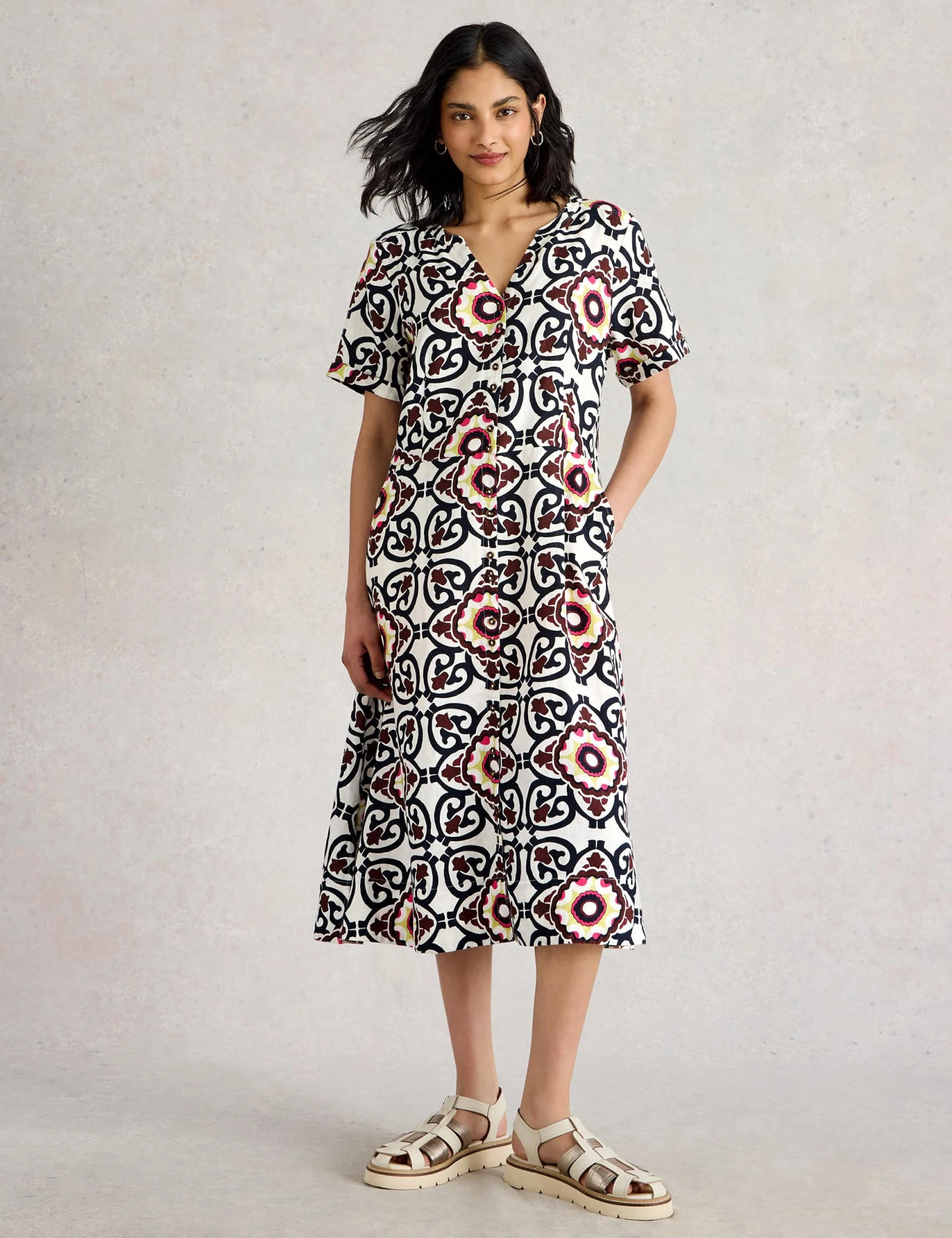 WHITE STUFF Pure Linen Printed Midi Shirt Dress 3 WHITE STUFF Pure Linen Printed Midi Shirt Dress - Image 3