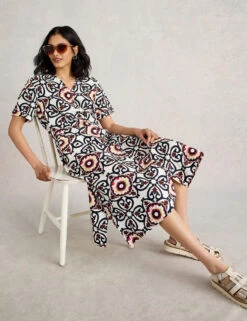 WHITE STUFF Pure Linen Printed Midi Shirt Dress