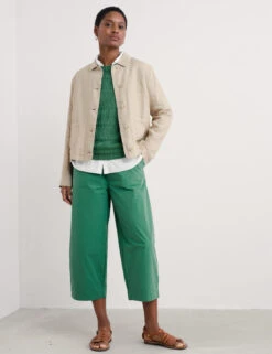 Pure Linen Relaxed Cropped Utility Jacket