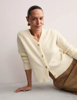 Jaeger Pure Merino Wool Textured V-Neck Cardigan