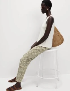 Pure Twill Printed High Waisted Tapered Trousers -Marksandspencer Sale Store Pure Twill Printed High Waisted Tapered Trousers 2