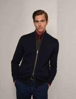 Hackett Pure Wool High Neck Zip Up Jumper