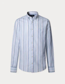 Hackett Regular Fit Linen Blend Striped Shirt