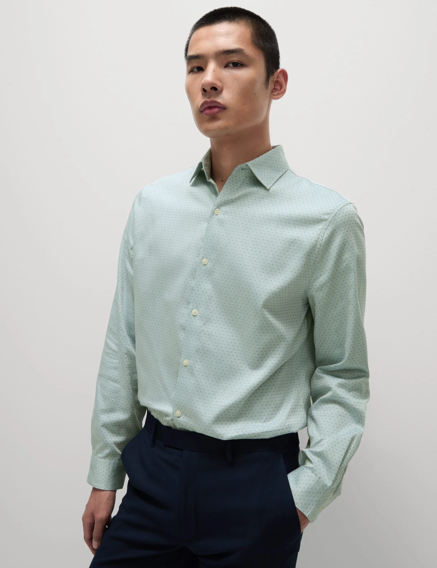 Regular Fit Pure Cotton Dobby Spot Shirt 6 Regular Fit Pure Cotton Dobby Spot Shirt - Image 6