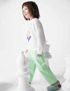 Relaxed Pure Cotton Striped Trousers (2-8 Yrs) -Marksandspencer Sale Store Relaxed Pure Cotton Striped Trousers 2 8 Yrs 1 2