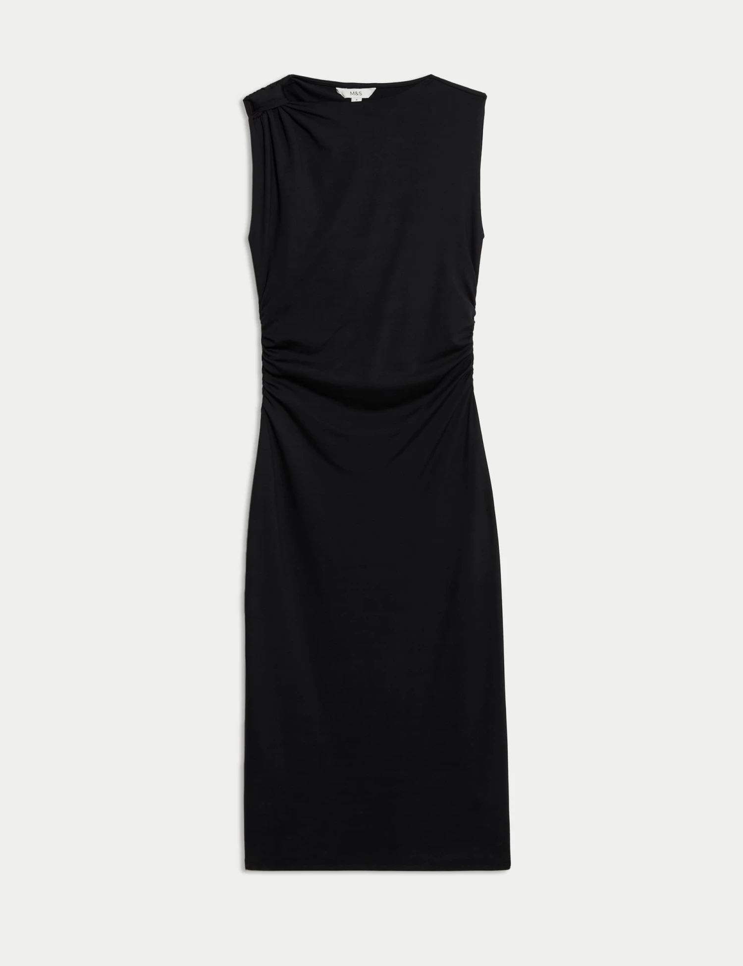 Round Neck Ruched Midi Bodycon Dress 2 Round Neck Ruched Midi Bodycon Dress - Image 2