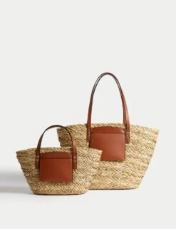 Straw Striped Tote Bag -Marksandspencer Sale Store SD 01 T01 1123Y V0 X EC 6