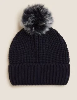 Knitted Faux Fur Pom Hat