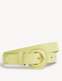 Leather Circle Buckle Whipstitch Jeans Belt