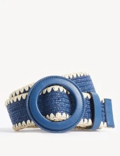 Raffia Circle Buckle Waist Belt