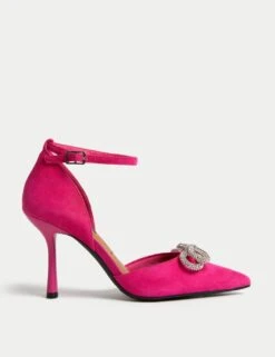 Suede Ankle Strap Stiletto Heel Court Shoes