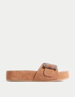 Suede Buckle Footbed Sliders